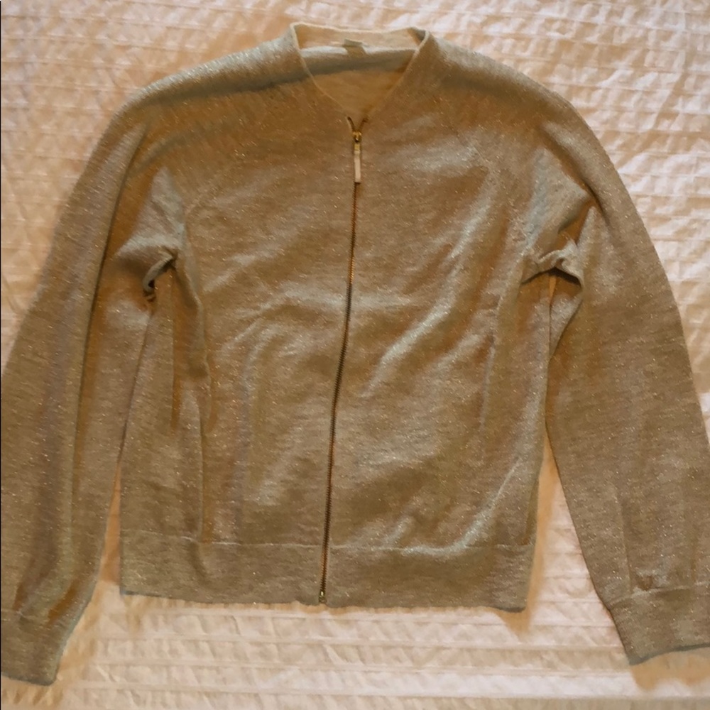 Gold subtle sparkle bomber like cardigan